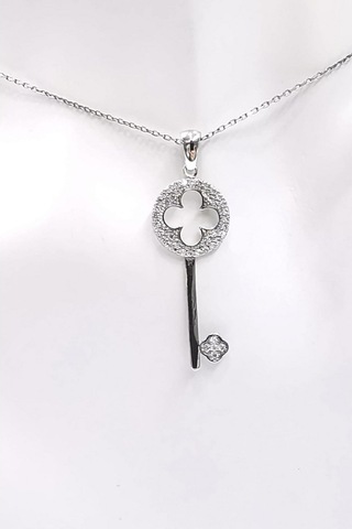 Omar Silver Kadın Dört Yapraklı Yonca Anahtar Model Zirkon Taşlı (513866795)