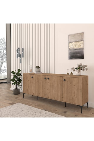 Eylül Modern Raflı Konsol Ofis Salon 180 Cm Sepet Açık Ceviz
