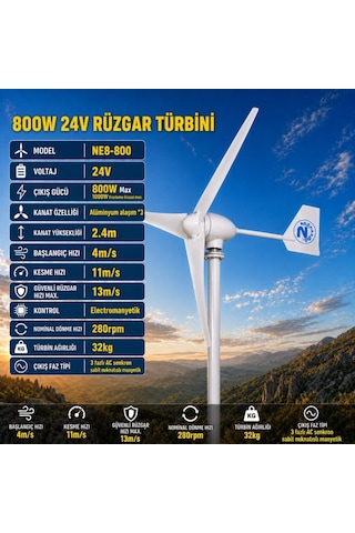 800w Rüzgar Gülü 24v