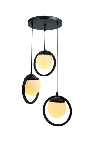 Halka 3 Lu Tepsi. Glop Beyaz Renk Camlı Beyaz Avize. Salon, Mutfa Siyah