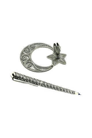 Gümüş Kalem Ayyıldızlı Hediyelik Masalık Telkari Gümüş Kalemlik T