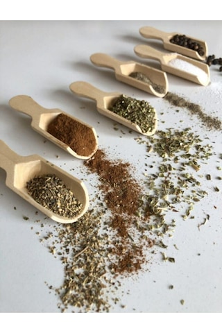 12 Adet Mini Kürek Baharat Kaşığı Bej Bej