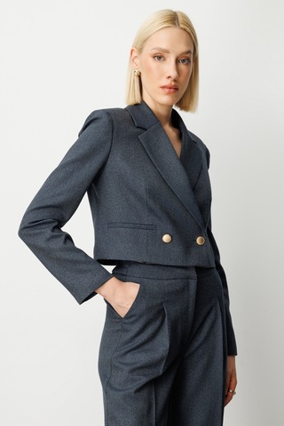 Ekol Simli Kumaş Kadın Crop Ceket 26k.ekl.ckt.05169.1 Lacivert