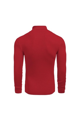 Polızeı Erkek Slim Fit Boğazlı Triko Kazak Esnek Dokulu Kırmızı