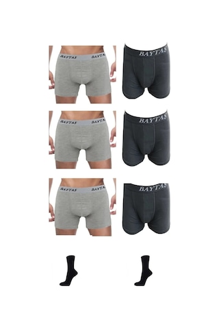 Baytaş Erkek Likralı Boxer 6'lı Paket Karışık Renk 2 Adet Çorap 001