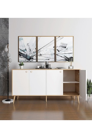 Floradesign Sarissa Konsol / Konsol / Çok Amaçlı Dolap 160 Cm Beyaz+meşe