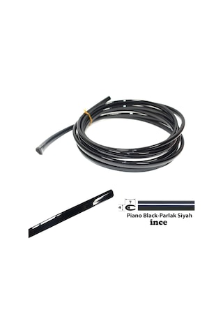 U Tip Geçmeli Şerit Piano Black Siyah İnce 3 Metre
