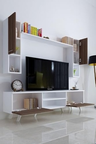 Kapaklı Minimal Tv Sehpası 136 Cm Beyaz Antik Ceviz Genel
