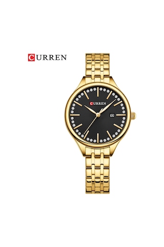 Skycity Curren Kadın Kol Saati 9099: Zaman Ve Takvim Gösterimi, Gümüş Kasa Mavi Gösterge, Çelik Kordon, Günlük Kullanıma Uygun Siyah