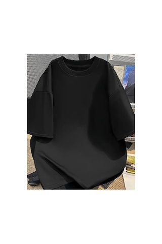 Panda Baskı Tekstil Viking Pusula Kuzgun Baskılı Özel Tasarım Oversize Tshirt Siyah