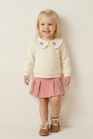 Mininio Kız Bebek Yakası Nakışlı Sweatshirt - Krem Krem