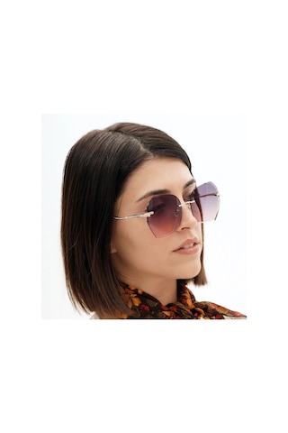 Nina Gri Pembe Kristal Kadın Güneş Gözlüğü Çerçevesiz