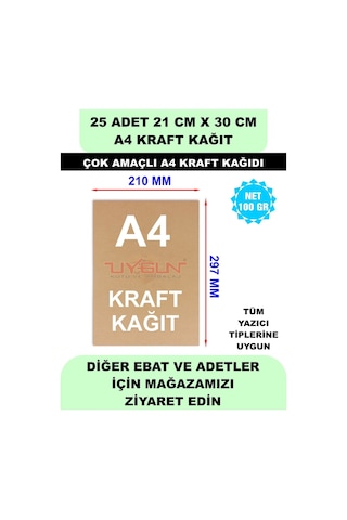 25 Adet A4 Kraft Kağıt 21x30 100 Gr. Yazıcı Uyumlu, Vintage Resim Kağıdı, Çocuk Etkinlik Kağıdı