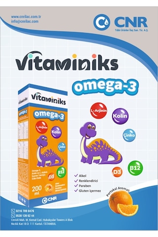 Vitaminiks Omega 3 Kolin ve L-Arjinin İçeren Takviye Edici Gıda 200 ML