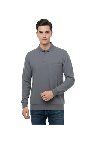 Baglan Erkek Büyük Beden Polo Yaka Cepli Selanik Sweatshirt Bgl-st04978 Gri