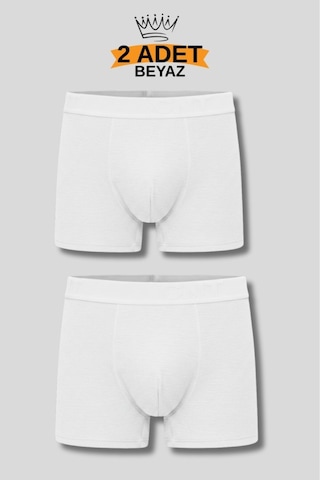 Cnt Erkek 2'li Likralı Boxer Beyaz Beyaz