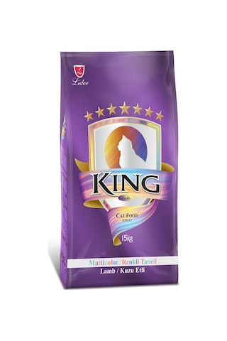 King Multicolor Renkli Taneli Kuzu Etli Yetişkin Kedi Maması  15 Kg