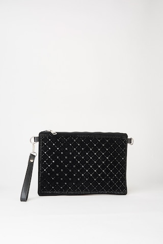 Vivaq Kadın Kapitone Siyah Taşlı Süet Bilek Askılı Ve Zincir Askılı Portföy El Ve Clutch Çanta SİYAH