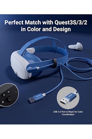 5 M Usb-c Vr Kablo Quest2/quest Pro/pico 4 Uyumlu Yüksek Hızlı Bağlantı Kablosu Mavi