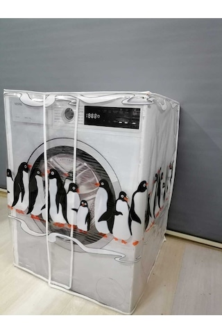 Penguen1 Desenli Şeffaf Çamaşır Makinesi Örtüsü 0,18 Mm Kalınlığında