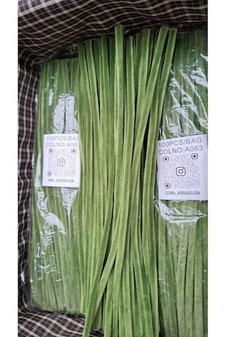 30 Cm A063 Yeşil Kod Şönil - Tüylü Hobi Çubuğu 100 Lü Paket