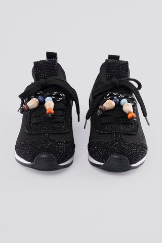 Mubiano Kadın Sneaker Düz Taban Taşlı Boncuk Detaylı Streç Spor Ayakkabı Zyra Siyah Siyah