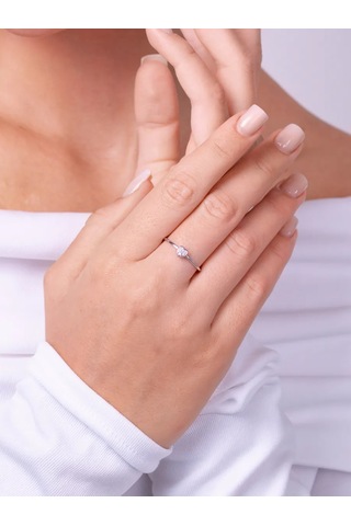 Torgovyj Dom Uvelir Holding 925 Ayar Gümüş Kalp Zirkon Taşlı Yüzük 242926800 Gri