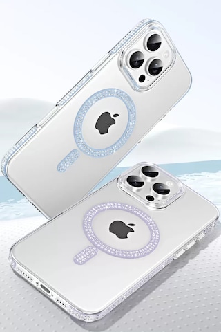 Apple iPhone Uyumlu 15 Pro Move Taşlı Magsafe Kapak - Siyah