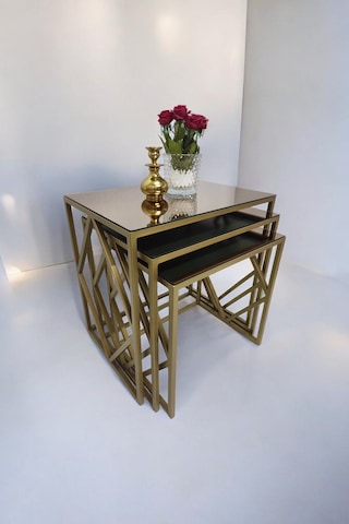Venice Gold Metal Ayaklı Bronz Aynalı Zigon Sehpa