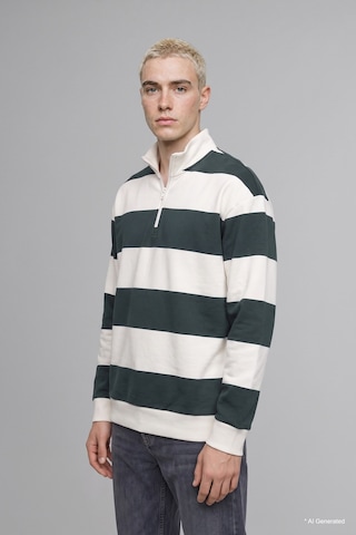 Defacto Boxy Fit Dik Yaka Yarım Fermuarlı Çizgili Sweatshirt C7045ax26augn498 Yeşil-gn498