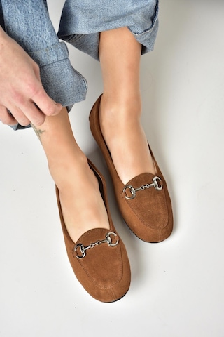 Fox Shoes R667001402 Taba Hakiki Deri Süet Kadın Babet Taba