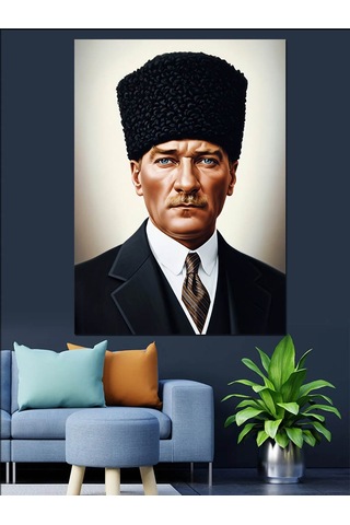Siyah Arkaplan Atatürk Portresi Dekoratif Kanvas - Mdf Ahşap Tablo