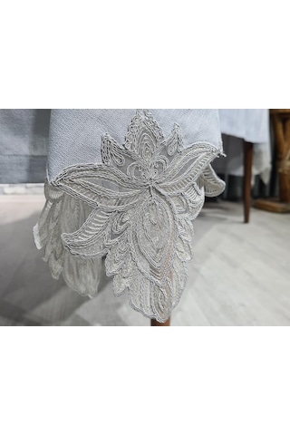 Fransız Dantelli El İşi Lotus 34 Parça Amerikan Servis Seti Gri Gri