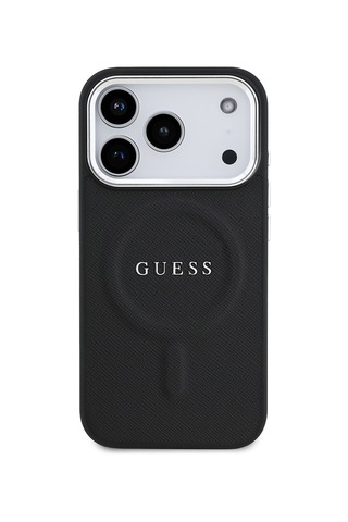 Apple Uyumlu iPhone 17 Pro Kılıf Guess Lisanslı M-safe Özellikli Klasik Yazı Logolu Pu Deri Kapak Siyah Siyah