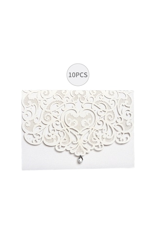 Shineyee 10'lu Beyaz Kristal Taşlı Laser Kesimli Çiçek Desenli Davetiye Seti Zarf + Kılıf + Boş İç Sayfa - Düğün, Parti, Doğum Günü