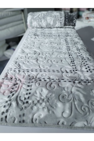 Aksu Çift Kişilik Vizon Battaniye Gri Beyaz Beyaz - Gri