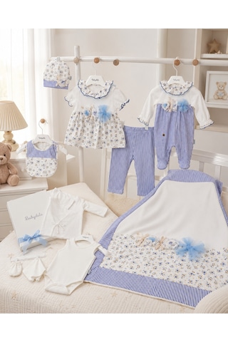 Babyhola Özel Hediye Kutulu Yenidoğan Hastane Çıkışı Kız Bebek 10'lu Set 12814 Mavi