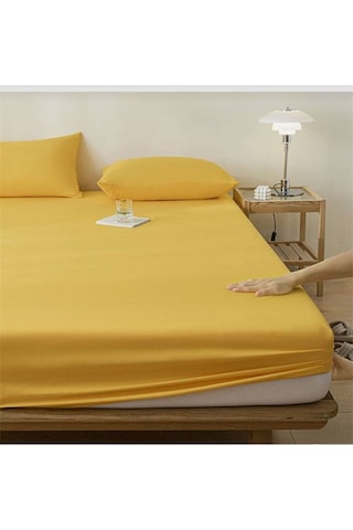 Totem Ranforce Pamuklu Sarı Yastık Kılıflı Lastikli Çarşaf Sarı