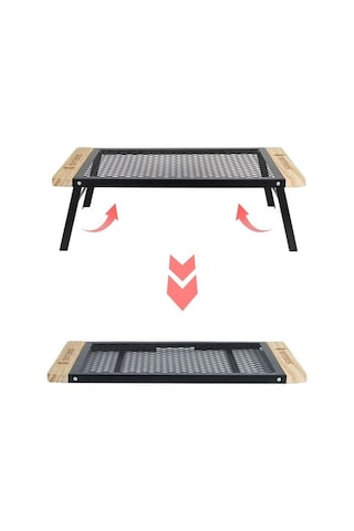 Prestigegoods Cls Açık Katlanır Örgü Kamp Demir Masa Barbekü Rafı, Siyah, Taşınabilir, 59x30x18 Cm Siyah