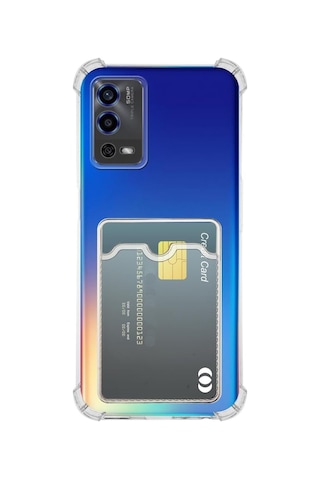 Oppo A55 Uyumlu Kamera Korumalı Kartlıklı Köşeleri Airbag Tasarımlı Darbe Önleyici Şeffaf