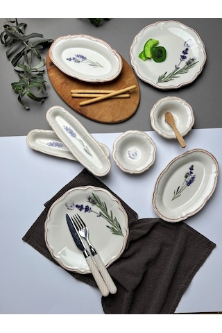 Tabak Evi Porselen Fulya Lavanta Kahvaltı Takımı 6 Kişilik 14 Par Çok Renkli
