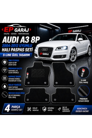 Audi A3 8p 2004 2012 Uyumlu Halı Paspas Seti 4 Parça S-lıne Kalın Tip