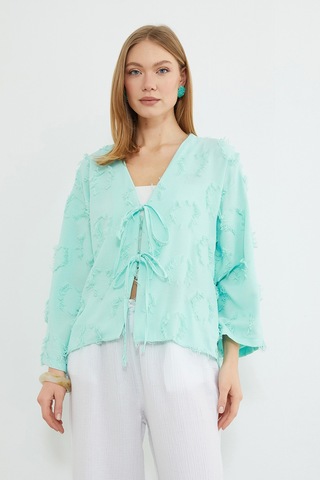 Fullamoda Püsküllü Önü Bağlamalı Salaş Kimono Mint Yeşili