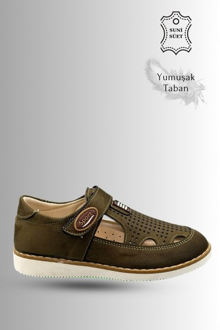 Sermoda Çocuk Sandalet - Cırtlı Süet Yumuşak Taban Erkek Çocuk Sandalet Haki