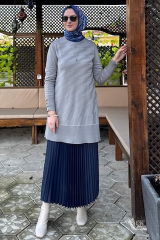 Rabia Şamlı Bilge Triko Tunik Gri Çok Renkli