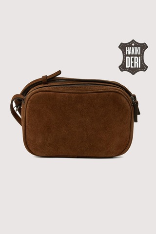 Hakiki Deri Kadın Çapraz Omuz Çantası Taba Süet Smr8975 Taba Süet