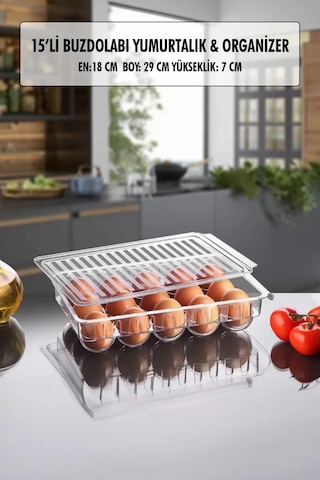 15 Li Buzdolabı Kapaklı Yumurtalık & Buzdolabı Organizeri Siyah
