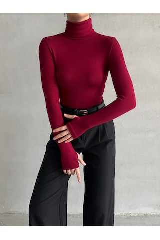 Kadın Parmak Detaylı Balıkçı Yaka Soft Bluz Bordo