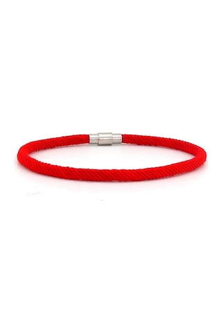Tek Sira Ince Tasarim Kirmizi Örgü Ipli Erkek Bileklik Bt619 Gri