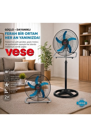 Sanayi Tipi Ayaklı Vantilatör - 5 Metal Kanatlı, 3 Kademe Hız